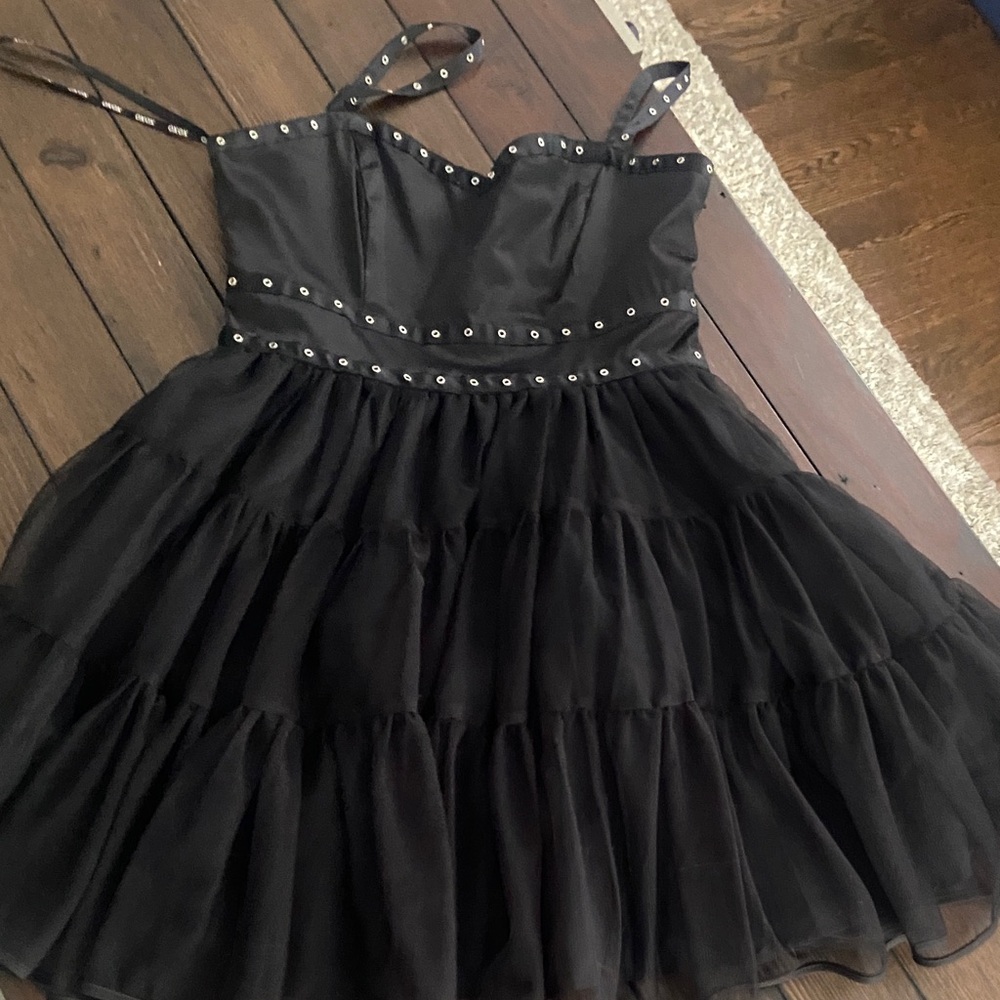 XOXO Black Studded gothic Mini Dress size-7 - Picture 6 of 8